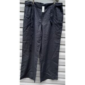 NWT Talbots Pants Women 16 Black Wide Leg 100% Linen Tie Belt